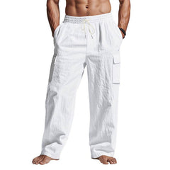 Men's Workwear Multi-pocket Straight Linen Pants Linen Four Seasons Thin Breathable Cargo Pants, Multi-pocket Loose Casual Trendy Wide-leg Pants - ProTrendyz
