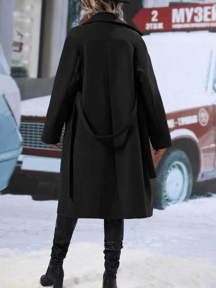 Lapel Double-breasted Trench Coat With Belt Winter Fashion Solid Color Long Jacket Outwear Women Clothing - ProTrendyz