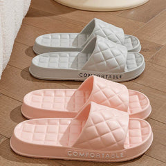 Men's Home Slippers With Plaid Design Soft-soled Silent Indoor Floor Bathing Slippers Women House Shoes Summer - ProTrendyz