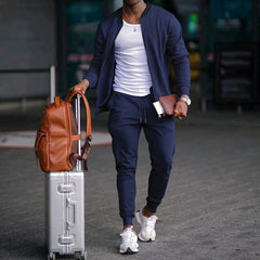 Men's Jacket Suit Zip-up Long-sleeved Top And Drawstring Sweatpants Casual Outdoor Sports Set
