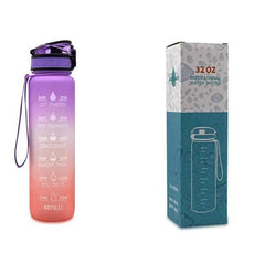 1L Tritan Water Bottle With Time Marker Bounce Cover Motivational Water Bottle Cycling Leakproof Cup For Sports Fitness Bottles - ProTrendyz