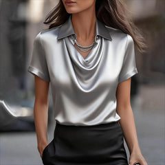 Fashionable Solid-Color Casual Lapel Collar Button-Down Short-Sleeve Shirt