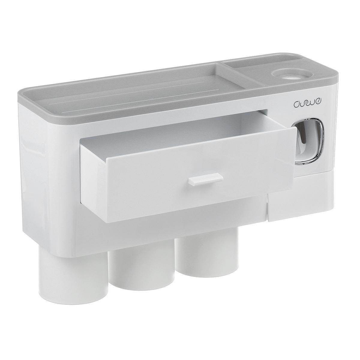 Non-marking Hanging Magnetic Toothbrush Holder Single Drawer Storage Rack With Toothpaste Squeezer Toiletry Set - ProTrendyz