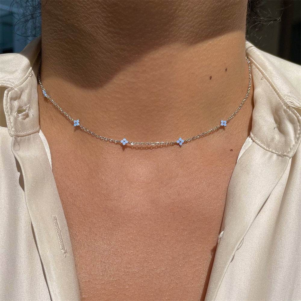 Ins Style Fashion Blue Flower Necklace Vacation Beach Travel Spring Summer Jewelry - ProTrendyz