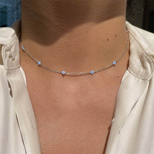 Ins Style Fashion Blue Flower Necklace Vacation Beach Travel Spring Summer Jewelry - ProTrendyz