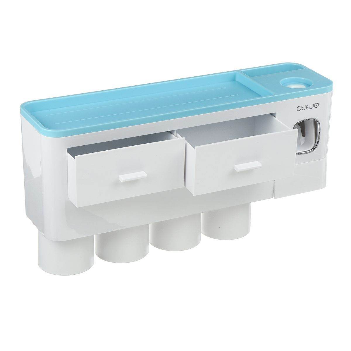 Non-marking Hanging Magnetic Toothbrush Holder Single Drawer Storage Rack With Toothpaste Squeezer Toiletry Set - ProTrendyz