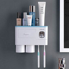 Non-marking Hanging Magnetic Toothbrush Holder Single Drawer Storage Rack With Toothpaste Squeezer Toiletry Set - ProTrendyz