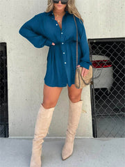 Women's Long Sleeve Jumpsuit With Button Fashion Shirt Dress - ProTrendyz