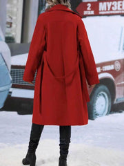 Lapel Double-breasted Trench Coat With Belt Winter Fashion Solid Color Long Jacket Outwear Women Clothing - ProTrendyz