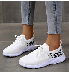 White Shoes Women Leopard Print Lace-up Sneakers Sports ProTrendyz