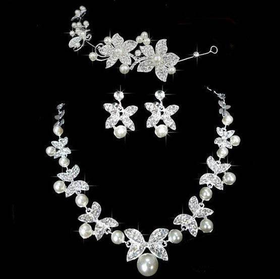 Butterfly Bridal Jewelry Set Chain Pearl Jewelry Three Piece Bridal Soft Chain Headdress Bridal Jewelry Set - ProTrendyz