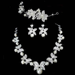Butterfly Bridal Jewelry Set Chain Pearl Jewelry Three Piece Bridal Soft Chain Headdress Bridal Jewelry Set - ProTrendyz