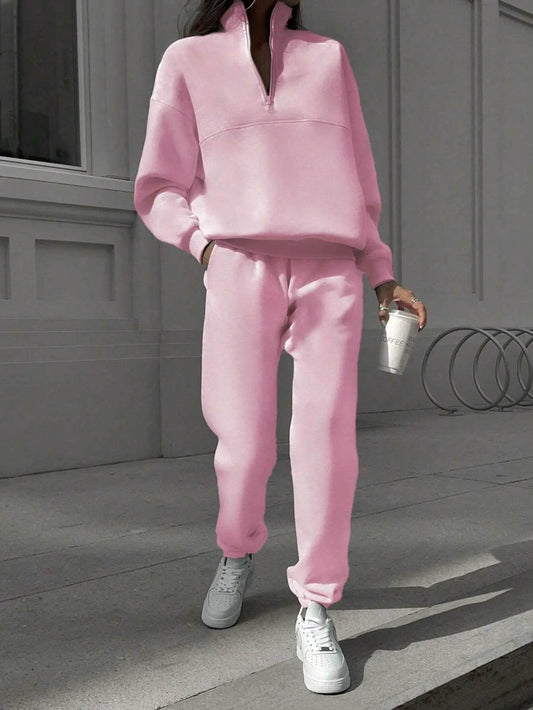 Long-sleeved Sports Sweatshirt Suit Fashion Stand-up Collar Zip-up Top And Elastic Band Trousers With Pocket Spring Fall Clothing For Women US - ProTrendyz