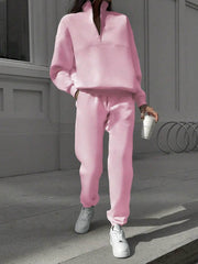 Long-sleeved Sports Sweatshirt Suit Fashion Stand-up Collar Zip-up Top And Elastic Band Trousers With Pocket Spring Fall Clothing For Women US - ProTrendyz