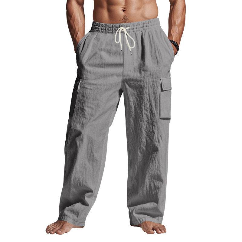 Men's Workwear Multi-pocket Straight Linen Pants Linen Four Seasons Thin Breathable Cargo Pants, Multi-pocket Loose Casual Trendy Wide-leg Pants - ProTrendyz