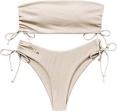 Summer Tube Bikini With Drawstring Design Solid Color Sexy Swimsuit For Beach Party Womens Clothing - ProTrendyz