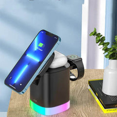 3 In 1 Magnetic Wireless Fast Charger For Smart Phone RGB Ambient Light Charging Station For Airpods IWatch - ProTrendyz