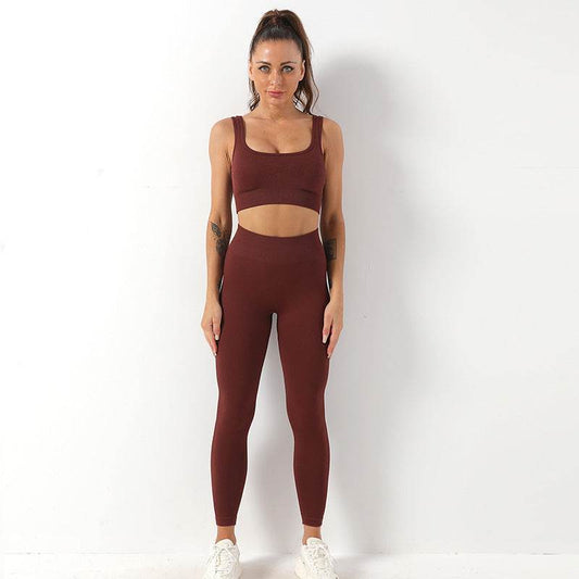 2pcs Thread Yoga Suit Seamless Bra And Butt Lifting High Waist Leggings Set For Women Sports Fitness Yoga Pants Sportswear Outfits Clothing - ProTrendyz