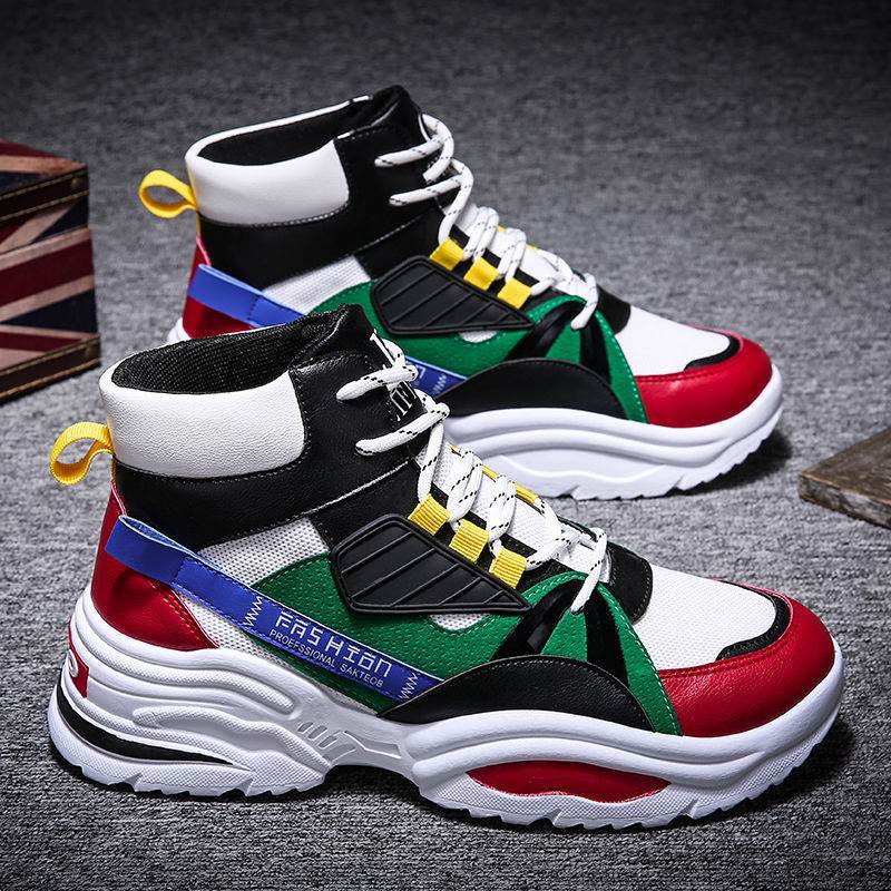Men's Lace-up Color-matching Sneakers Fashion High-top Height-increasing Casual Shoes - ProTrendyz
