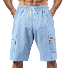 Loose Sports And Leisure Solid Color Linen Drawstring Shorts