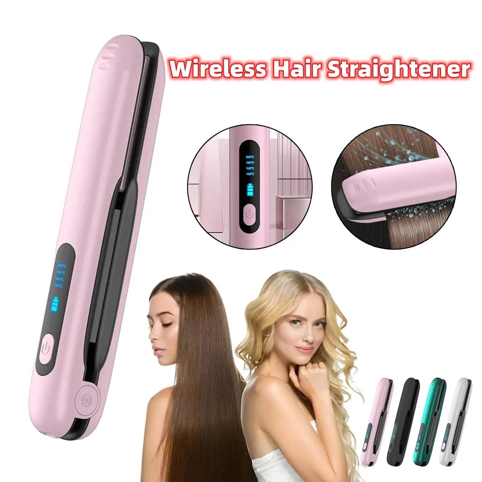 Wireless Hair Straightener Flat Iron Mini 2 IN 1 Roller USB 5000mAh Max 200 Degree Portable Cordless Curler 4 Levels Dry And Wet Uses - ProTrendyz