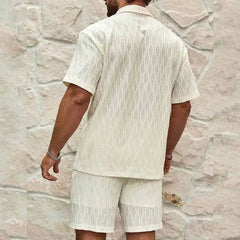 Men Tracksuits Summer Fashion Solid Loose Casual Two Pieces Lapel Button Shirt Shorts Beach Holiday All-match Outfits Male XXXL - ProTrendyz