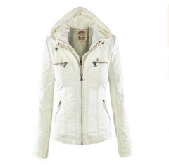 Fashion Detachable Hooded Jacket With Pockets Casual Solid Color Zipper Long Sleeve Leather Coat Autumn Winter Women's Clothing - ProTrendyz