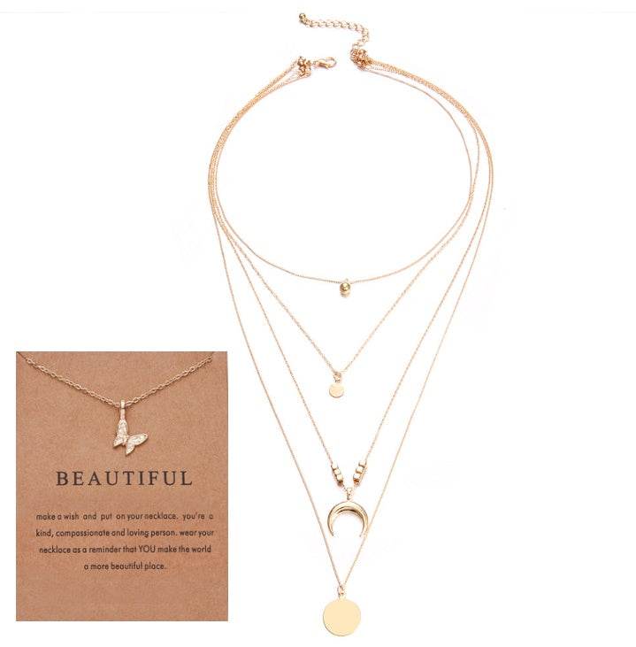 Multi-layer Moon Pendant Necklaces for Women Bohemian Wafer Elegant Necklace - ProTrendyz