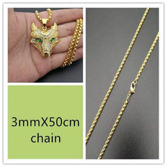 Men Stainless Steel Necklace Gold Color Viking Wolf Head Necklace Pendant With Chain Iced Out Norse Talisman Ethnic Jewelry - ProTrendyz