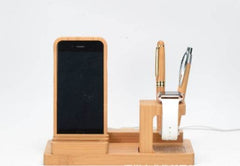 Compatible with Apple , Bamboo, wood andMobile applewatch bracket charging wooden bracket multi-function flat cell phone base - ProTrendyz