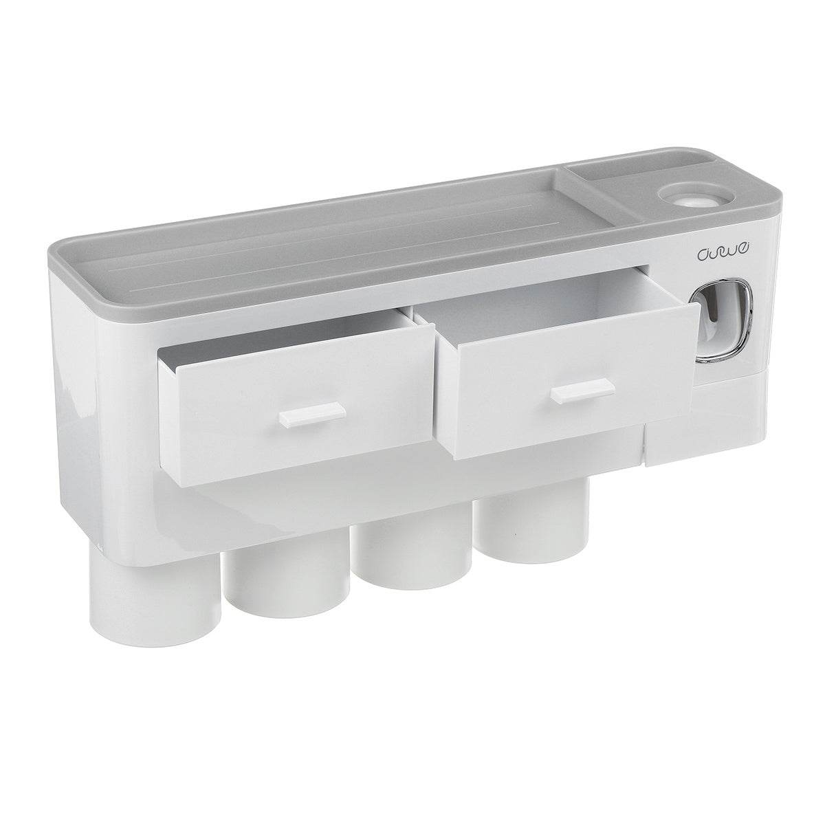 Non-marking Hanging Magnetic Toothbrush Holder Single Drawer Storage Rack With Toothpaste Squeezer Toiletry Set - ProTrendyz