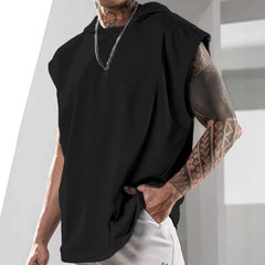 Summer Mens Sleeveless Loose Fitness Hooded Sports Vest