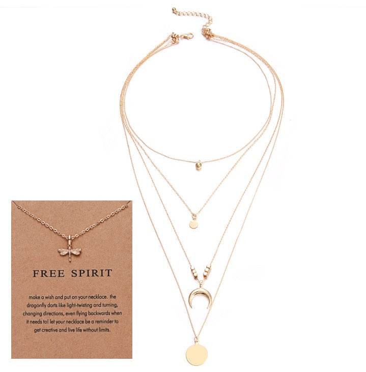 Multi-layer Moon Pendant Necklaces for Women Bohemian Wafer Elegant Necklace - ProTrendyz