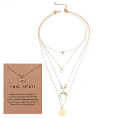 Multi-layer Moon Pendant Necklaces for Women Bohemian Wafer Elegant Necklace - ProTrendyz