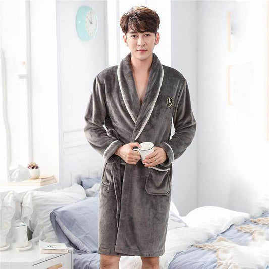 Winter Flannel Lovers Robe Gown Elegant Solid Casual Sleepwe - ProTrendyz