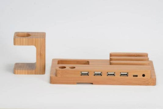 Compatible with Apple , Bamboo, wood andMobile applewatch bracket charging wooden bracket multi-function flat cell phone base - ProTrendyz