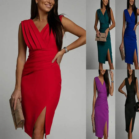 Summer V-neck Sleeveless Split High Waist Dress - ProTrendyz