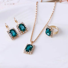 The Crystal Set Necklace Earring Ring Three-piece Set - ProTrendyz
