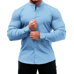 Long Sleeve Shirt Men Casual Button Down Slim Tops Solid Color Casual Mens Clothing - ProTrendyz