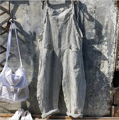 Striped Bib Jumpsuit With Pockets Summer Fashion Loose Wide-leg Pants For Women Clothing - ProTrendyz