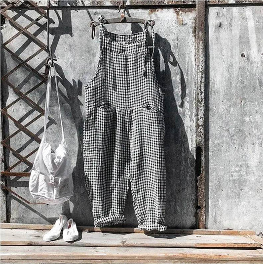 Striped Bib Jumpsuit With Pockets Summer Fashion Loose Wide-leg Pants For Women Clothing - ProTrendyz