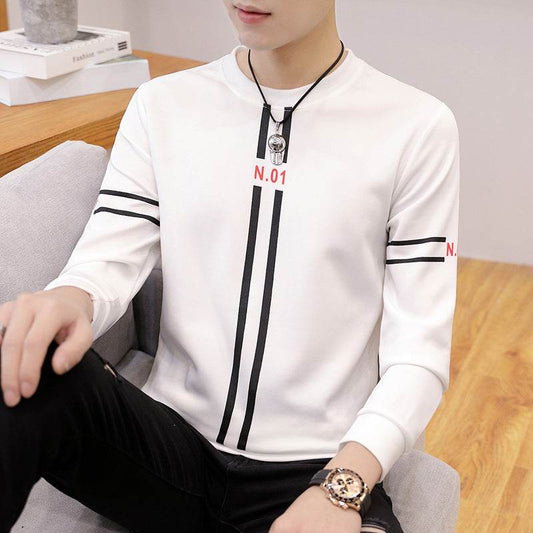 Spring and Autumn New mens printed long-sleeved T-shirt teen round neck bottom top fashion casual mens clothing - ProTrendyz