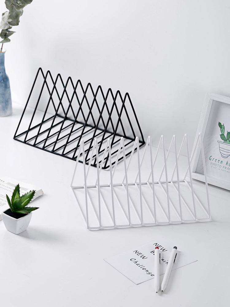 Desktop Wrought Iron Triangle Book Stand Creative Ins Wind Bookshelf Student Desk Bookend Table Book Stand Shelf Book Clip Book Rest - ProTrendyz