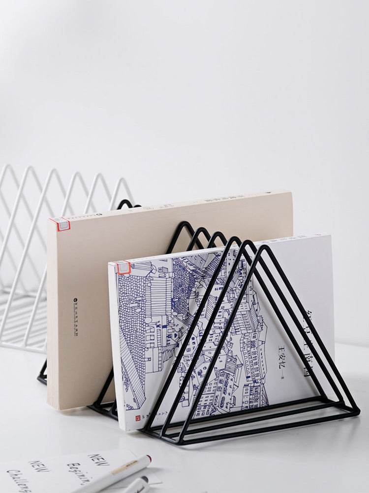 Desktop Wrought Iron Triangle Book Stand Creative Ins Wind Bookshelf Student Desk Bookend Table Book Stand Shelf Book Clip Book Rest - ProTrendyz