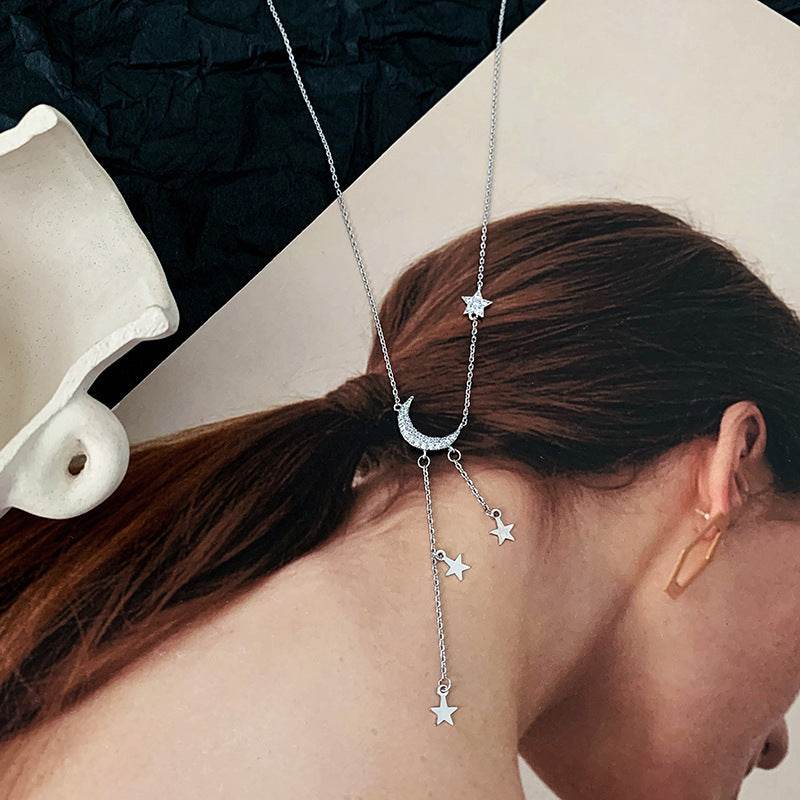 Temperament Simple Star And Moon Pendant Necklace Female Tide Niche Light Luxury Korean Personality Clavicle Chain - ProTrendyz