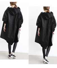 Women Windbreaker Jacket Casual Loose Button Pockets Hooded Quick Dry Windproof Waterproof Clothes For Outdoor Hiking Camping