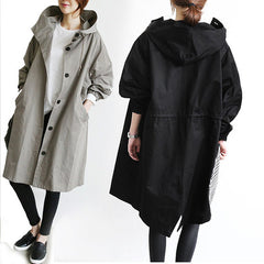Women Windbreaker Jacket Casual Loose Button Pockets Hooded Quick Dry Windproof Waterproof Clothes For Outdoor Hiking Camping