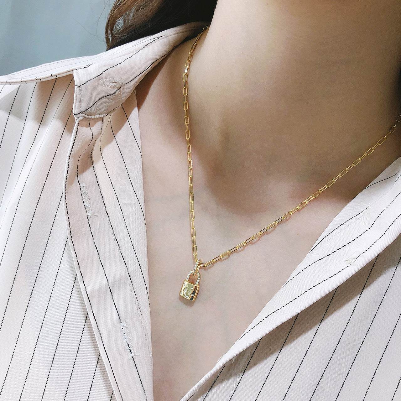 Sterling Silver Necklace Diamond Lock Net Red INS Popular Necklace Short Neck Chain - ProTrendyz