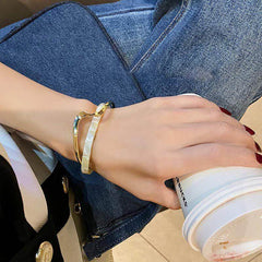 Metal White Shellfish Plate Bracelet For Women Opening Adjustable 2 Layers Design Llight Luxury Female Fashion Jewelry Gifts - ProTrendyz