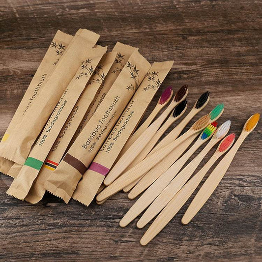 10Pcs Colorful Toothbrush Natural Bamboo Tooth Brush Set Soft Bristle Charcoal Teeth Eco Bamboo Toothbrushes Dental Oral Care - ProTrendyz